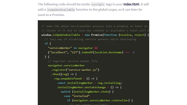 PWA: Create a "New Update Available" Notification using Service Workers