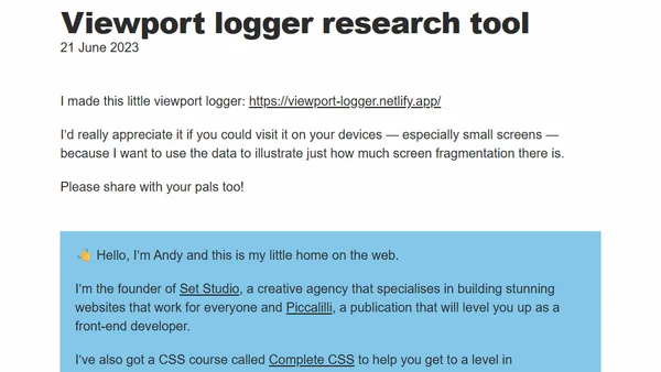 Viewport logger research tool