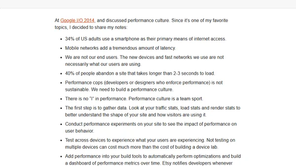 Notes on: 'Performance Culture' at Google I/O 2014