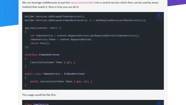 Managing TaskCancellationTokens in a central service in ASP.NET