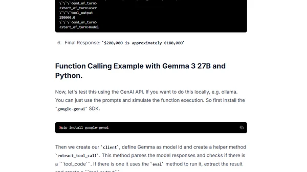 Google Gemma 3 Function Calling Example