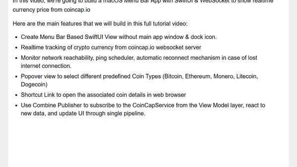 Build a macOS Menu Bar Realtime Crypto Tracker with SwiftUI & WebSocket