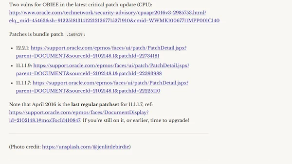 OBIEE security patches, and FINAL 11.1.1.7 patchset release