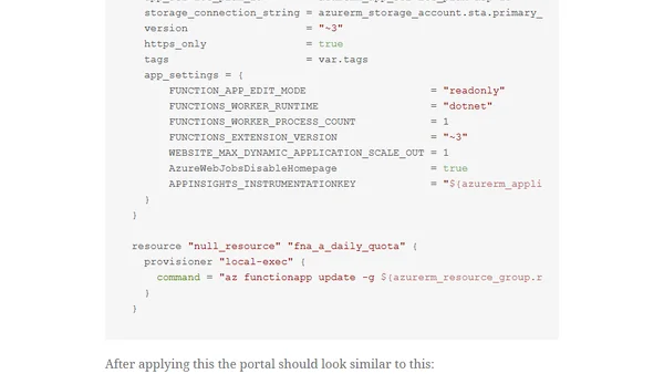 Setting Daily usage quota for an Azure Function when using Terraform