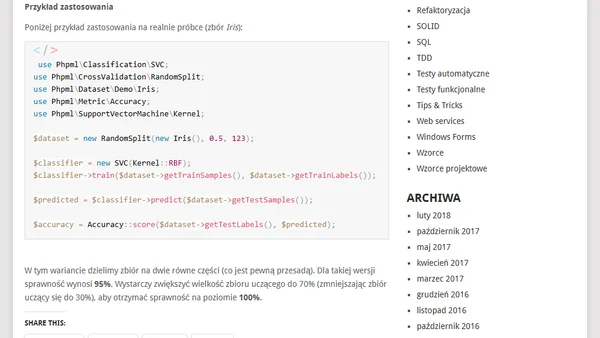 Walidacja krzyżowa – RandomSplit – PHP-ML