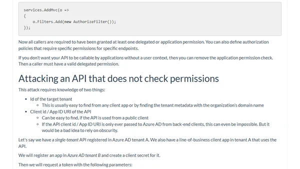 Always check permissions in tokens in an Azure AD protected API