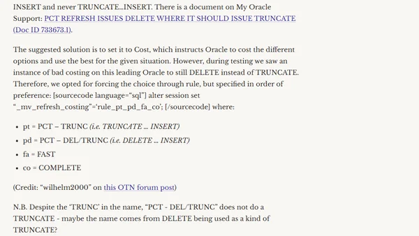 Materialised Views - PCT Partition Truncation