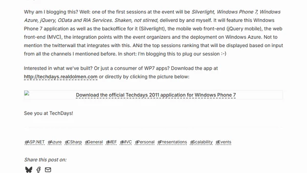Official Belgium TechDays 2011 Windows Phone 7 app released