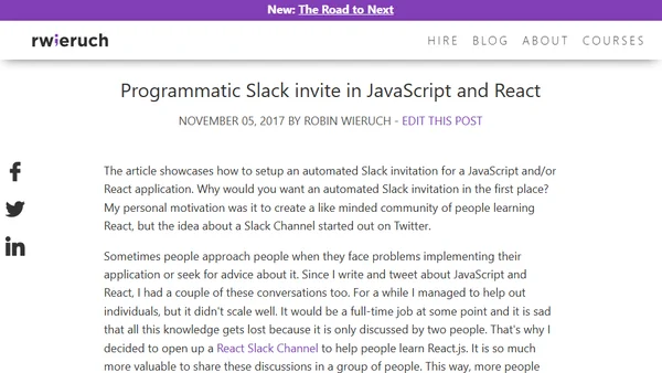 Programmatic Slack invite in JavaScript and React