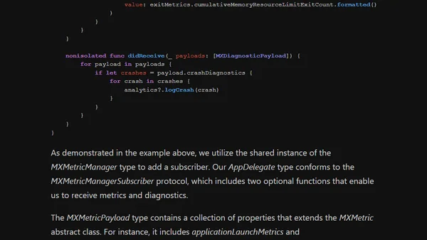 Monitoring app performance with MetricKit
