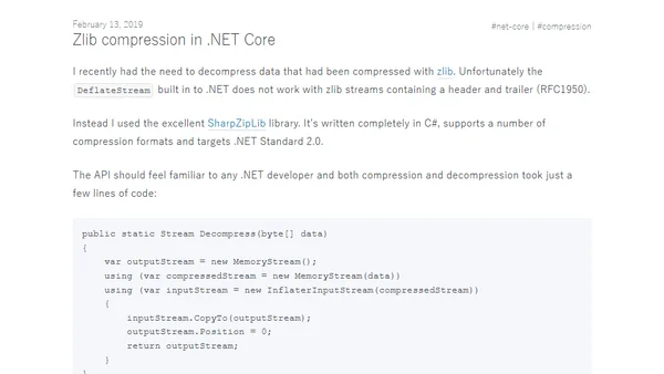 Zlib compression in .NET Core