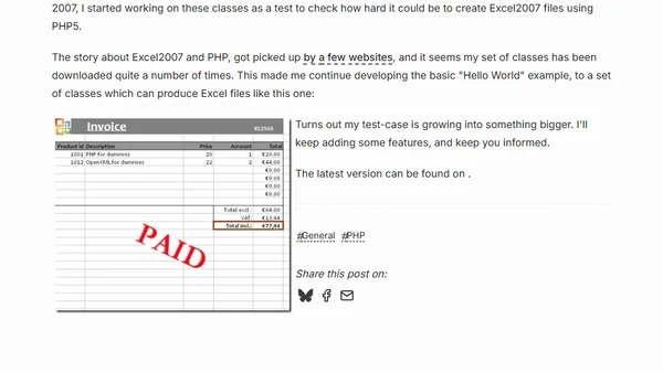 Excel2007 in PHP - Project status