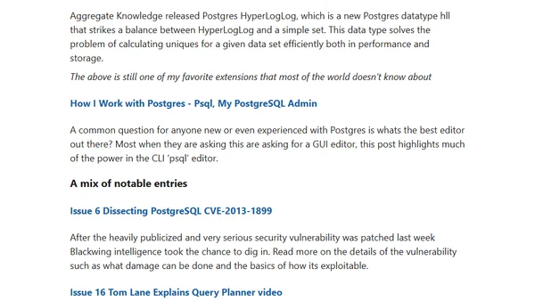 A year's look at Postgres