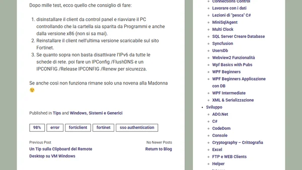 Problemi con Forticlient VPN su Windows 11