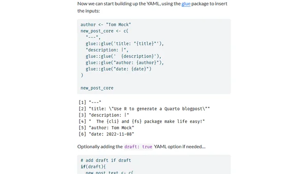 Use R to generate a Quarto blogpost