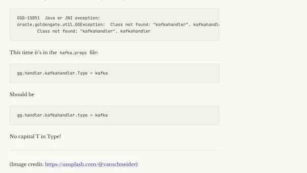 OGG-15051 oracle.goldengate.util.GGException:  Class not found: "kafkahandler"