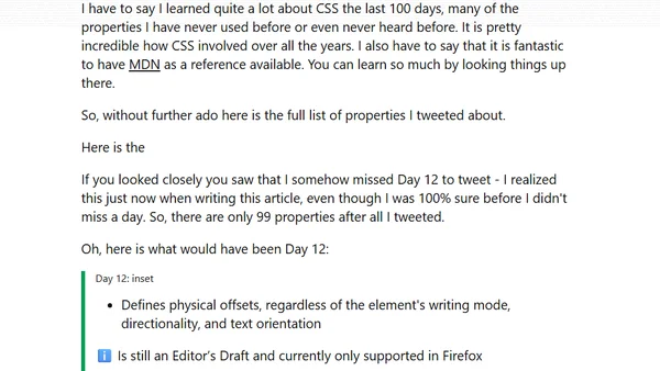 100 days - 100 CSS properties in a tweet