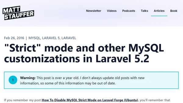 "Strict" mode and other MySQL customizations in Laravel 5.2