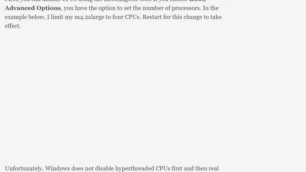 Disabling Intel Hyper-Threading Technology on Amazon EC2 Windows Instances
