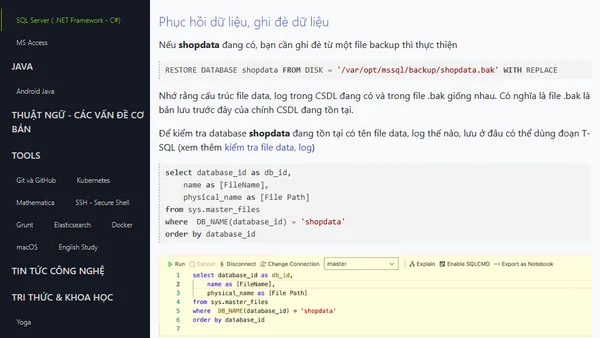 Sao lưu và phục hồi database trong SQL Server