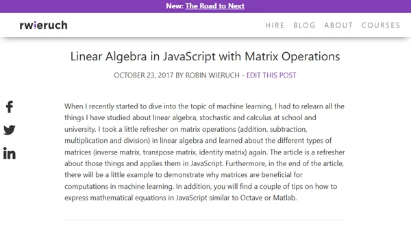 Linear Algebra in JavaScript with Matrix Operations