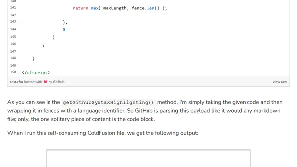 Using The GitHub Markdown API To Apply Syntax Highlighting In ColdFusion