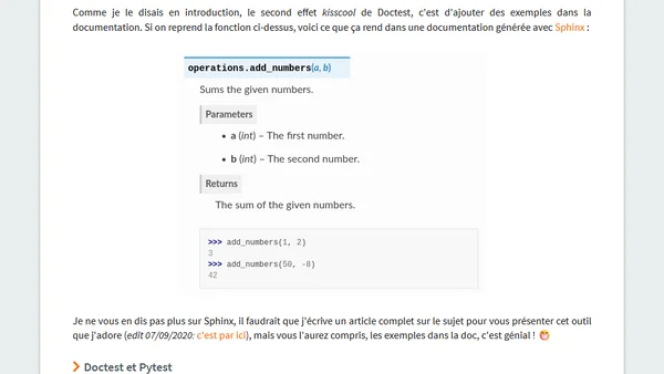 Doctest : vous n'avez aucune excuse pour ne pas écrire des tests unitaires en Python !