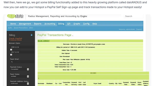 daloRADIUS new feature: PayPal Transactions Billing