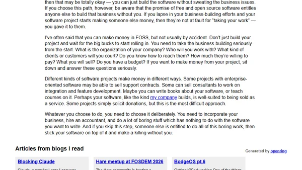 To make money in FOSS, build a business first