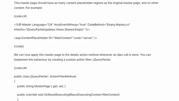 Partial page updates with ASP.NET MVC and jQuery (and action filters)