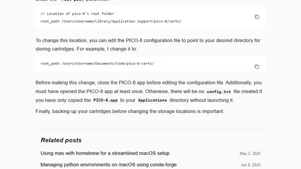 Change PICO-8 cart storage location on macOS