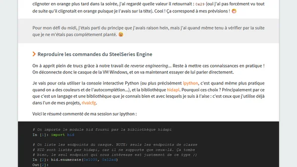 Reverse engineering : récupérer le niveau de batterie du casque sans fil SteelSeries Arctis 7
