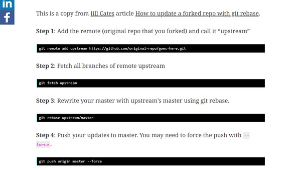 How to update a forked repo with git rebase