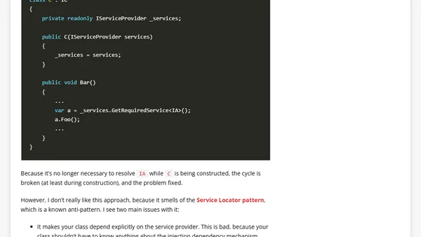 Lazily resolving services to fix circular dependencies in .NET Core