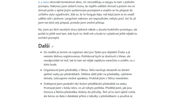 Týdenní poznámky: Přednáška s Evou Pavlíkovou a pokusy s AI