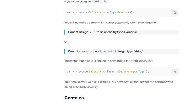C# 14 breaks LINQ - how to work around it