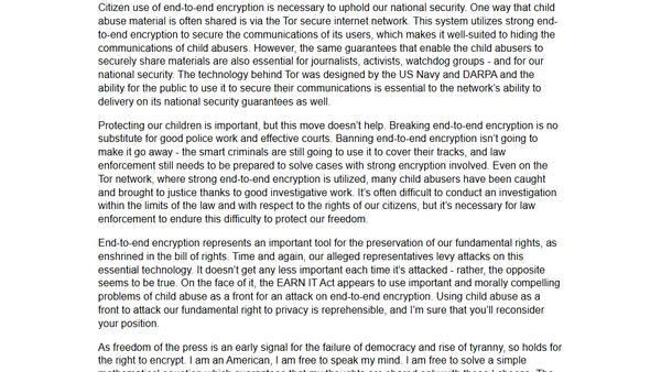 An open letter to Senator Bob Casey on end-to-end encryption
