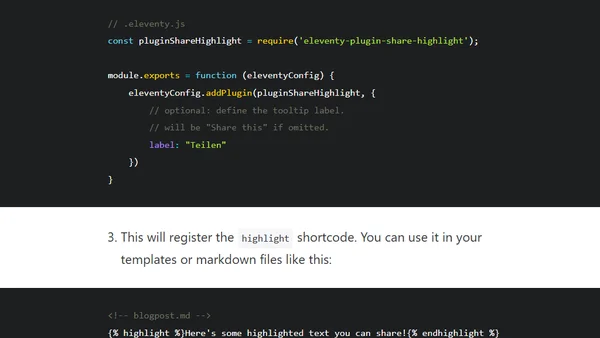 Medium-Style Share Highlights in Eleventy