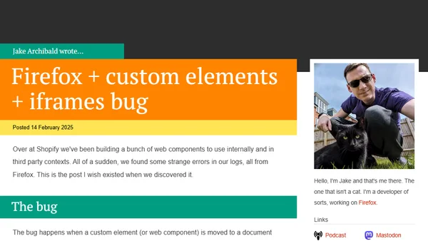 Firefox + custom elements + iframes bug
