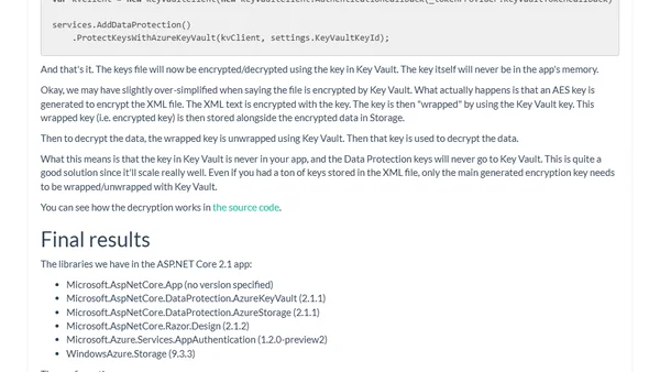 Using Azure Key Vault and Azure Storage to store Data Protection keys with ASP.NET Core