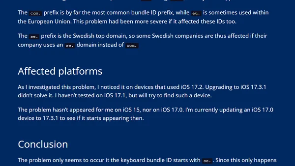 Custom Keyboard Extensions disappear in iOS 17.2 and later