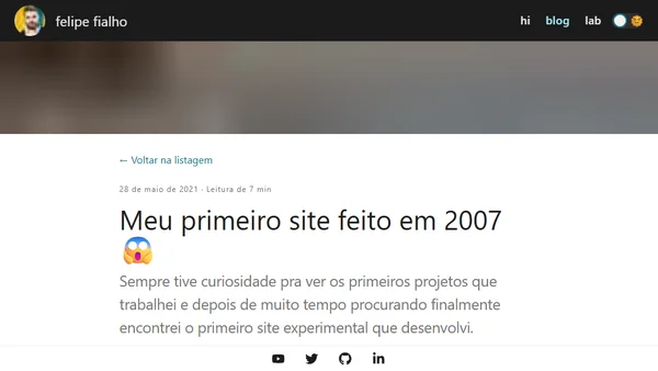 Meu primeiro site feito em 2007 😱