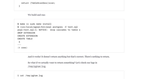 Writing a storage engine for Postgres: an in-memory Table Access Method