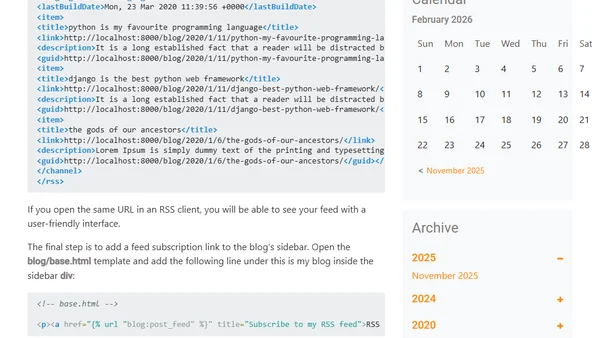 create a blog application with django, part 9: create django rss feeds