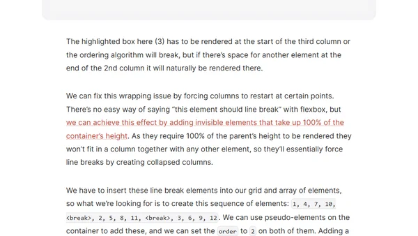 CSS masonry with flexbox, :nth-child(), and order