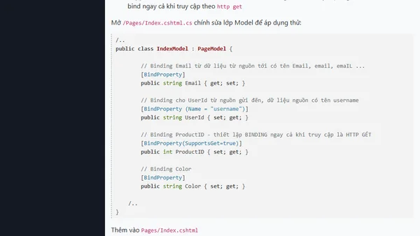 (ASP.NET Razor) Model Binding tự động ánh xạ dữ liệu gửi đến vào Model C# ASP.NET Core