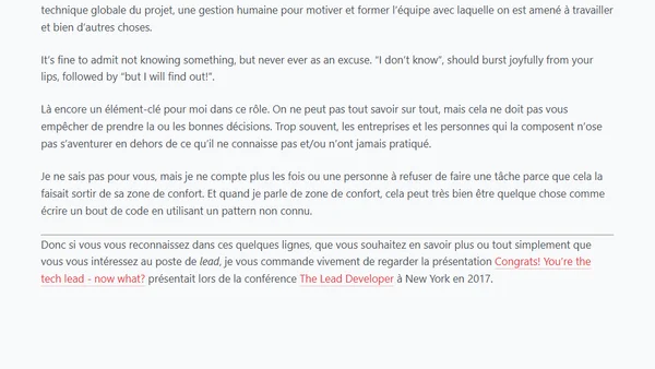 Vous êtes lead dev ? Et maintenant ?