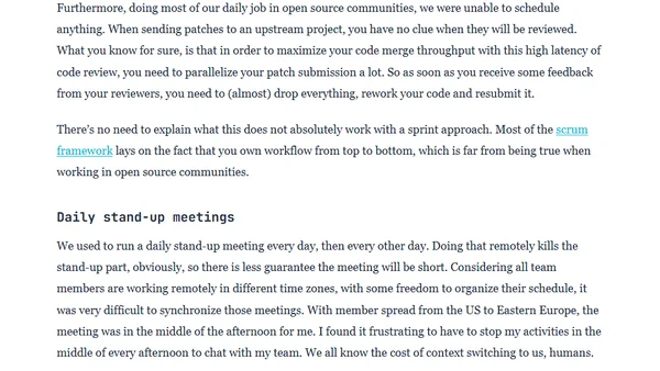 Running an open source and upstream oriented team in agile mode