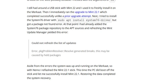An unplanned upgrade to Linux Mint 22.1 Cinnamon