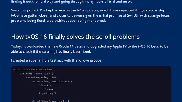 SwiftUI scrolling finally works in tvOS 16